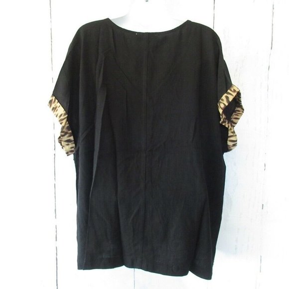 Umgee Top Linen Blend Leopard Print Pockets Short Sleeve Boxy - Picture 5 of 7